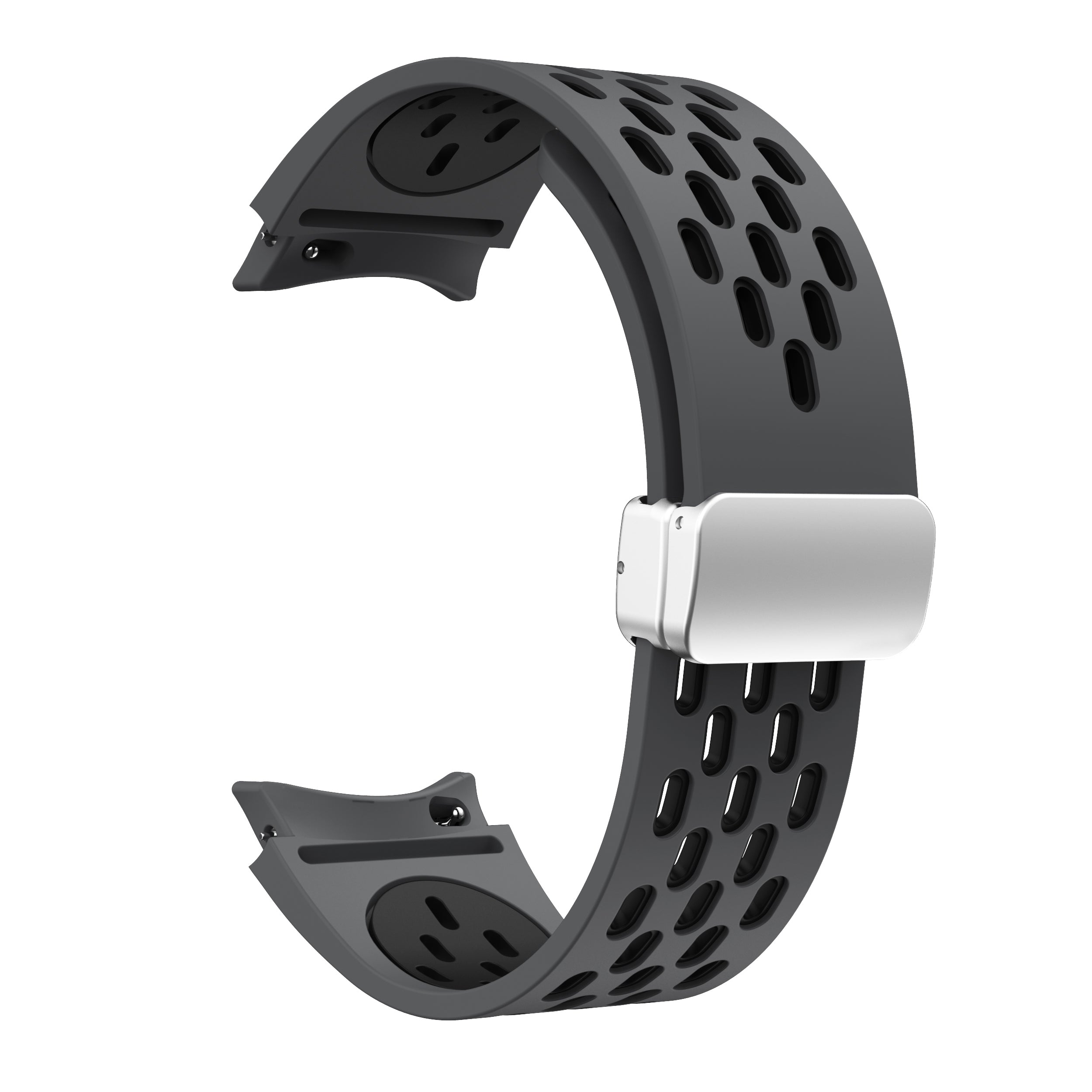 For Samsung Galaxy Watch6 40mm / Watch6 44mm / Watch6 Classic 43mm Watch Strap with Silver Buckle - White+Black For Samsung Galaxy Watch6 40mm / Watch6 44mm / Watch6 Classic 43mm Watch Strap with Silver Buckle - White+Black